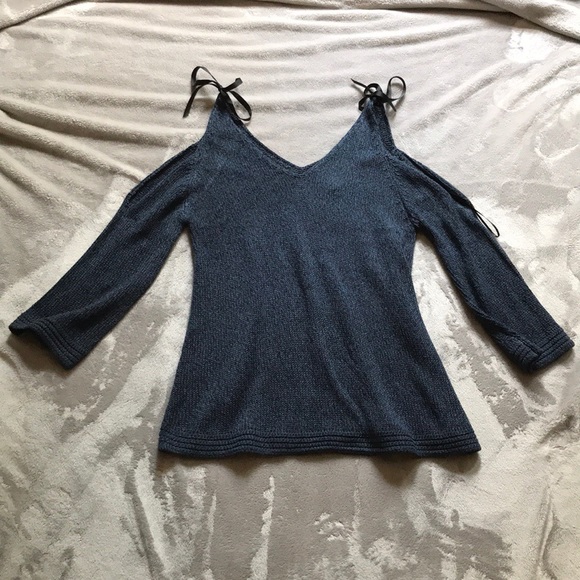 Lauren Conrad Dark Blue Sweater with Ribbon Ties - Picture 2 of 7